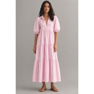 TIG Renata Figueiredo S Pink Tiered Maxi Dress Puff Sleeve Cottagecore Resort